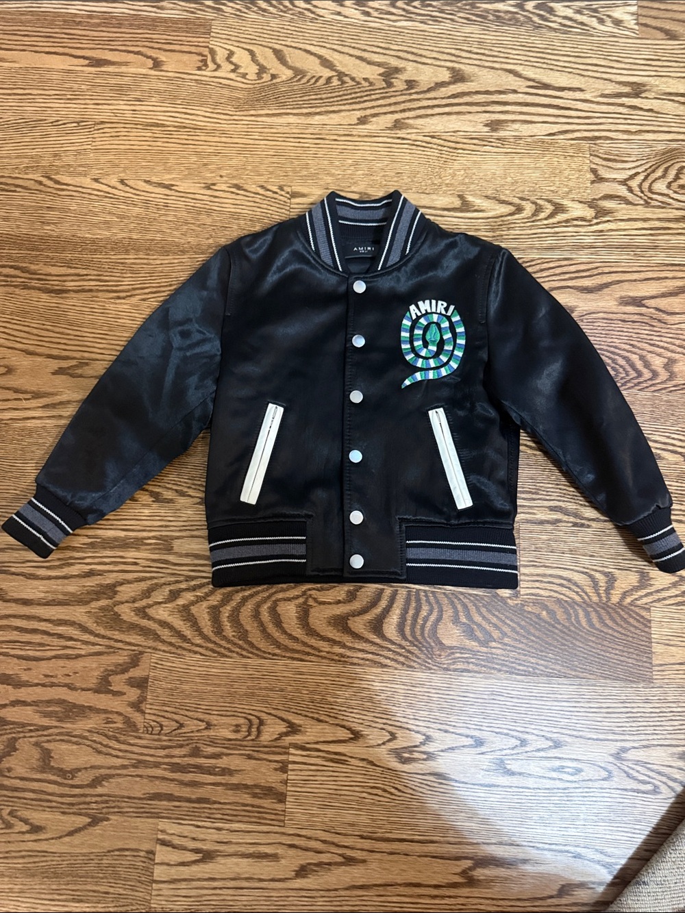 AMIRI Kids Bomber Varsity Jacket Leather Trim 100% Authentic